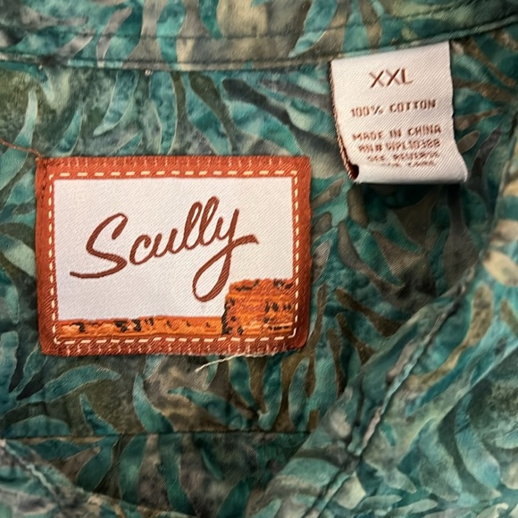 Scully Western Tropic Print Collared Shirt Teal Button Up Short Sleeve XXL - Picture 3 of 9